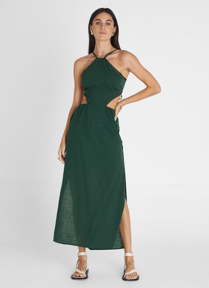 Emerald Halter Midi Dress