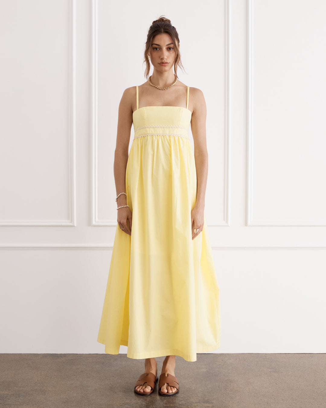 Yellow maxi dress with lace detailing