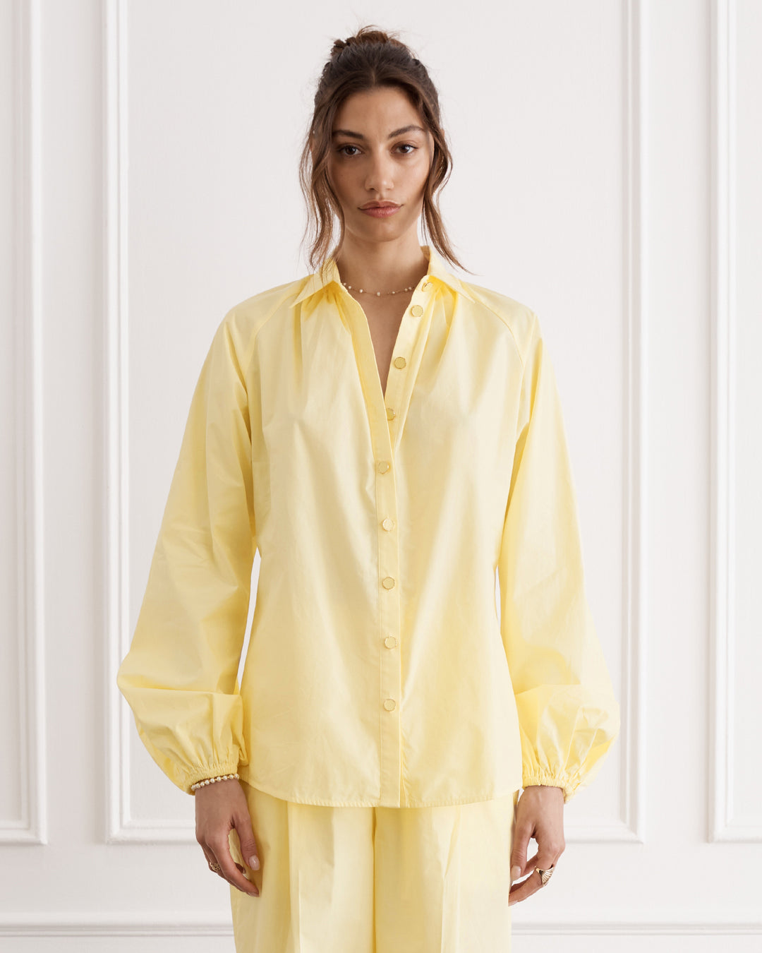 Yellow button down blouse with collar