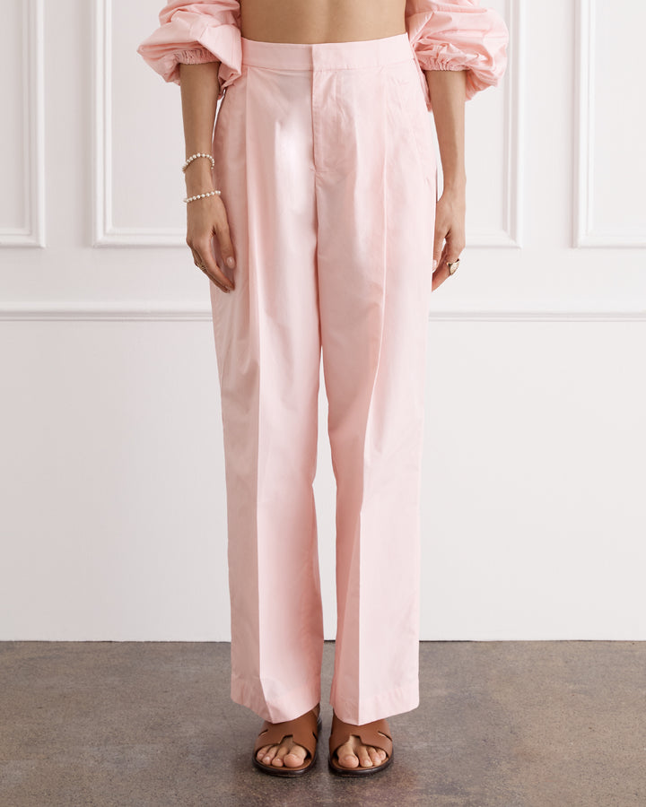 High waisted pink trousers with pleats