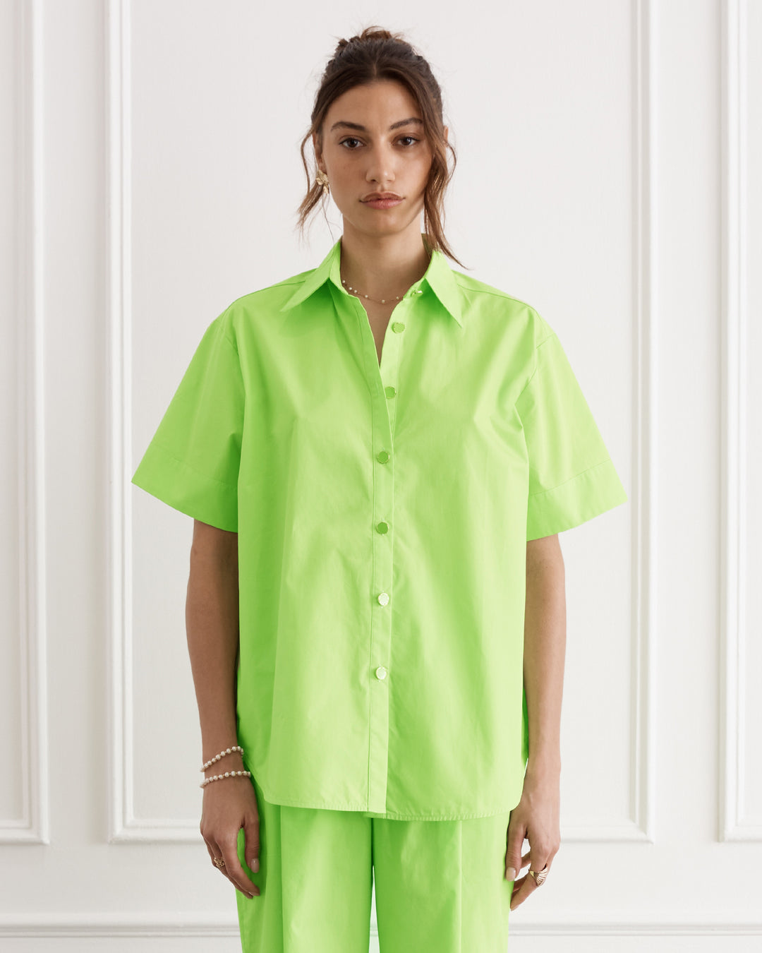 Green button down shirt with collar