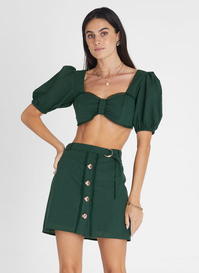 Emerald Button Up Mini Skirt