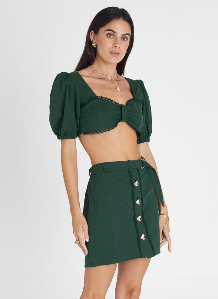 Emerald Button Up Mini Skirt