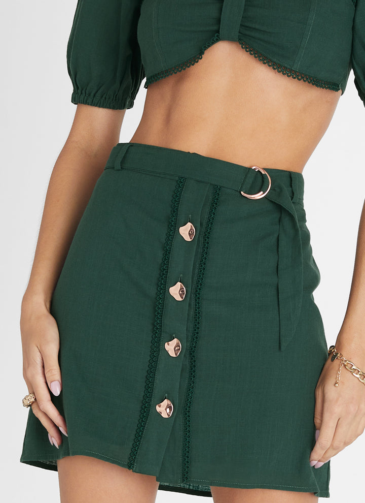 Emerald Button Up Mini Skirt