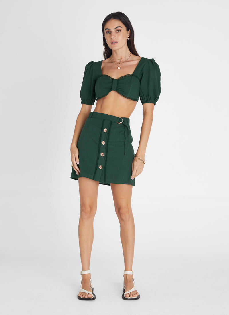 Emerald Button Up Mini Skirt