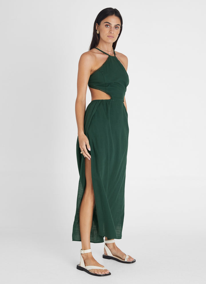 Emerald Halter Midi Dress