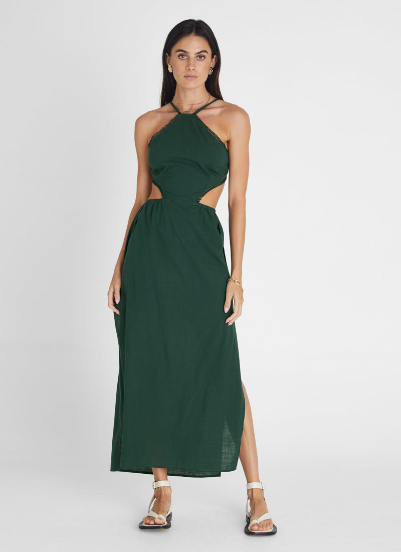 Emerald Halter Midi Dress