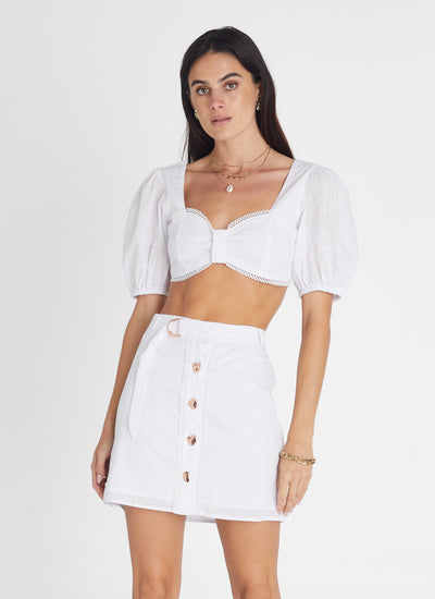 Pearl Button Up Mini Skirt